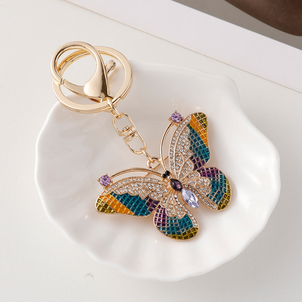 Wholesale Colored Butterfly Pendant Inlaid with Diamond Metal Keychains